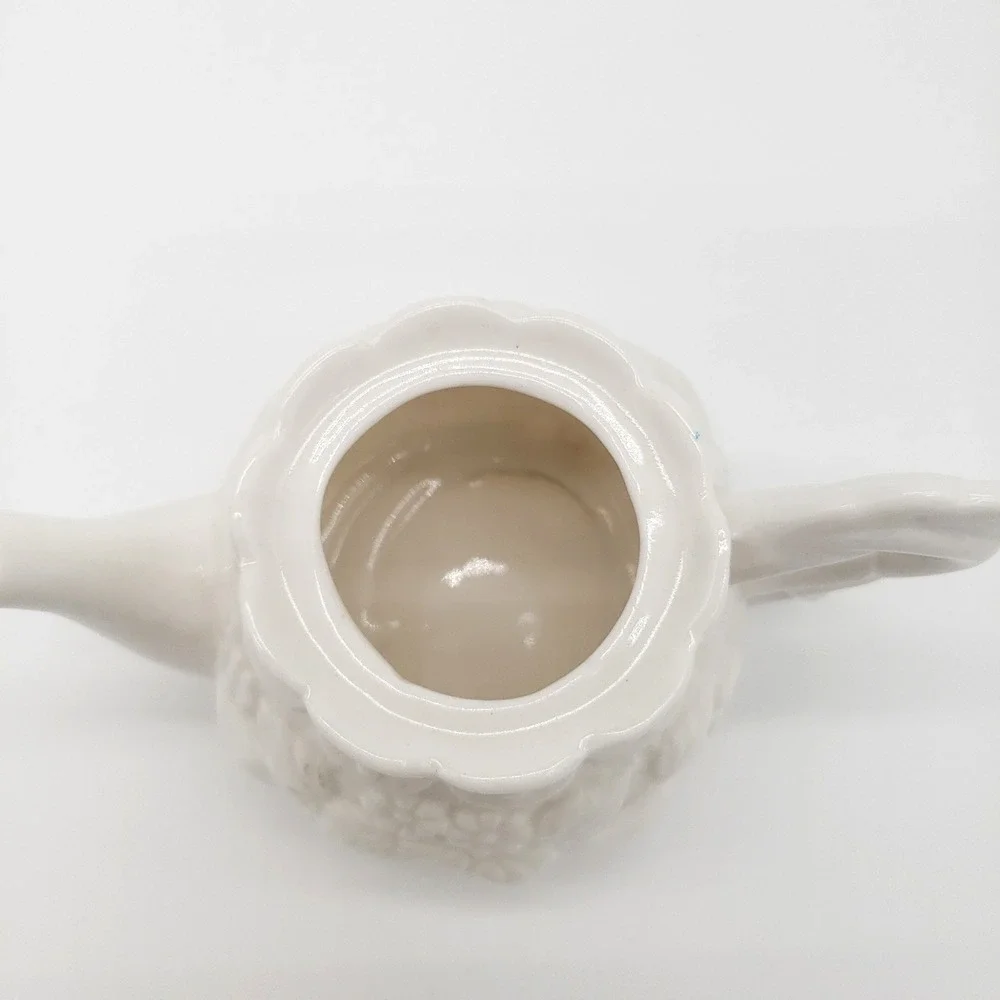 Cottagecore Embossed White Porcelain Small Teapot & Sugar Bowl Floral Vintage